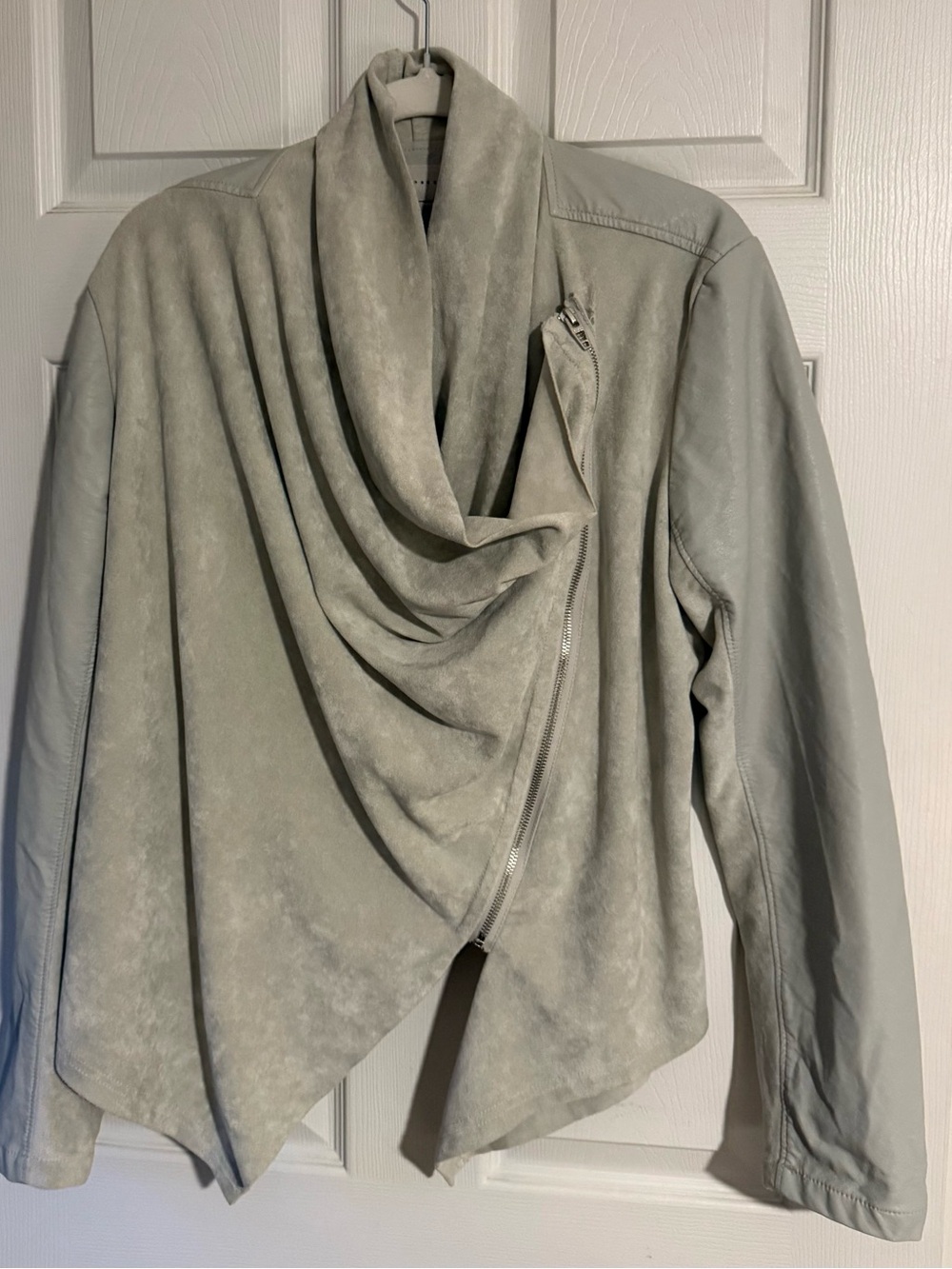 Blank NYC Light Gray Draped Suede & Leather Jacket Large